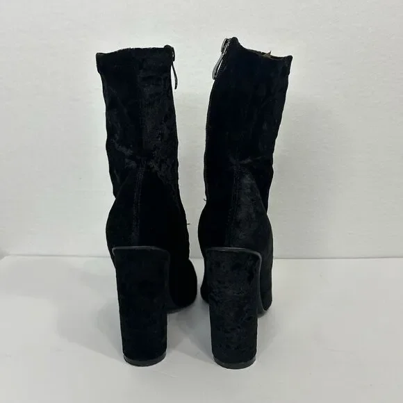 Cape Robbin Velvet Mid Calf Booties Block Heel Boots Black Womens 7 - Picture 5 of 9